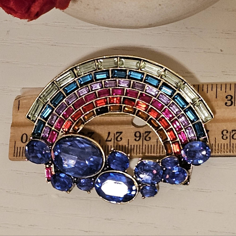 Multi-colored Rhinestone Rainbow Brooch - Picture 4 of 4